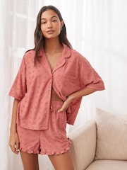 Pink Heart Towelling Button Through Short Set Pyjamas - Image 1 of 9