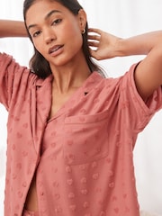 Pink Heart Towelling Button Through Short Set Pyjamas - Image 4 of 9