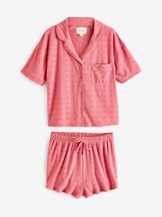 Pink Heart Towelling Button Through Short Set Pyjamas - Image 6 of 9
