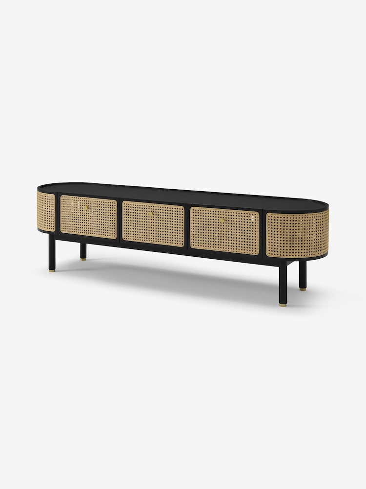 MADE.COM Black Stain Oak and Rattan Ankhara TV Unit - Image 1 of 3