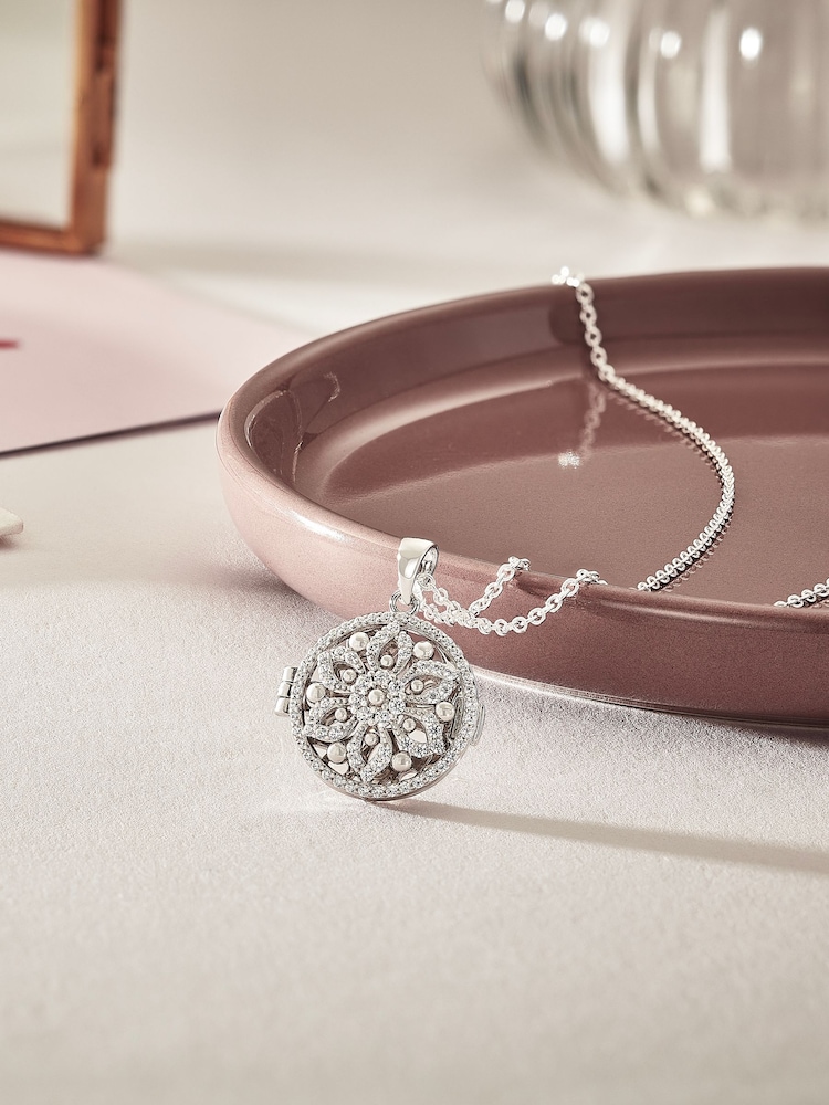 Beaverbrooks Sterling Silver Cubic Zirconia Flower Locket Pendant - Image 1 of 5 Beaverbrooks Sterling Silver Cubic Zirconia Flower Locket Pendant - Image 1 of 5