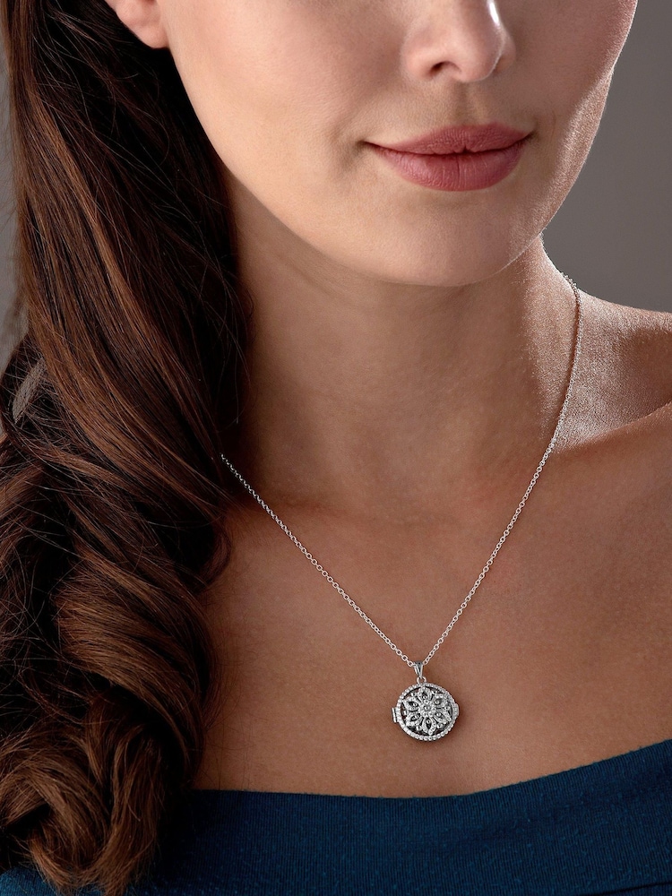 Beaverbrooks Sterling Silver Cubic Zirconia Flower Locket Pendant - Image 5 of 5 Beaverbrooks Sterling Silver Cubic Zirconia Flower Locket Pendant - Image 5 of 5