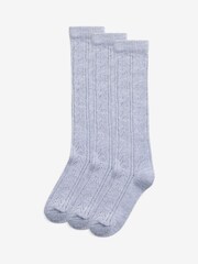 Grey 3 Pack Cotton Rich Pointelle Knee High School Socks - Image 1 of 2