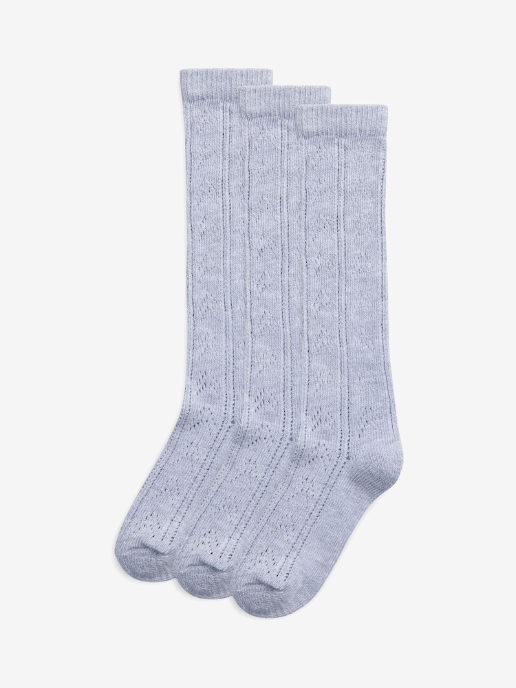 Grey 3 Pack Cotton Rich Pointelle Knee High School Socks - Image 1 of 2