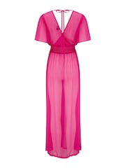Pour Moi Pink Short Sleeve Chiffon Wrap Maxi Kaftan - Image 5 of 5