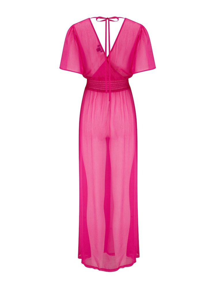 Pour Moi Pink Short Sleeve Chiffon Wrap Maxi Kaftan - Image 5 of 5