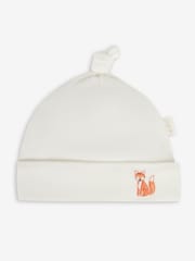 JoJo Maman Bébé Cream Fox Embroidered Cotton Baby Hat - Image 1 of 3