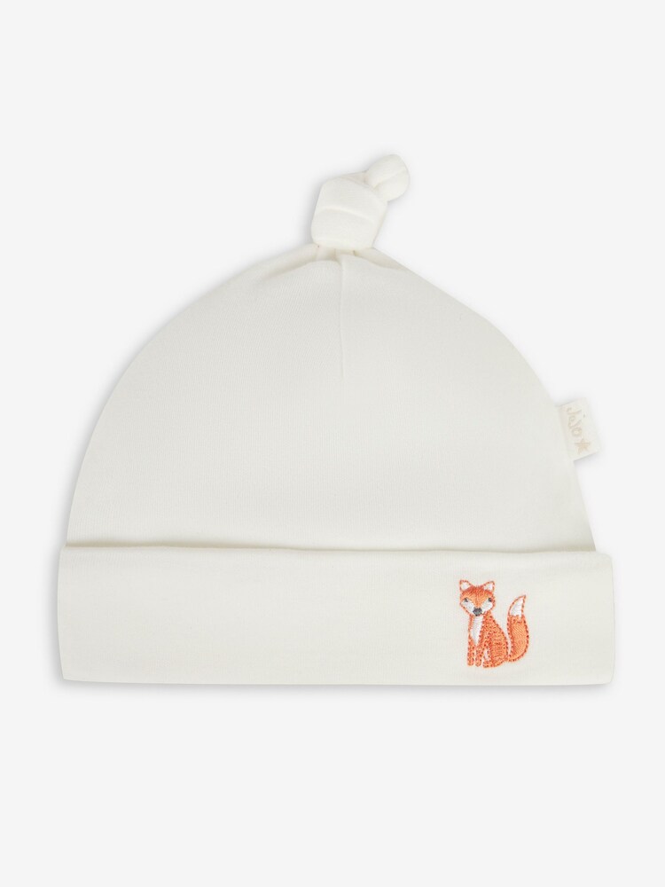 JoJo Maman Bébé Cream Fox Embroidered Cotton Baby Hat - Image 1 of 3