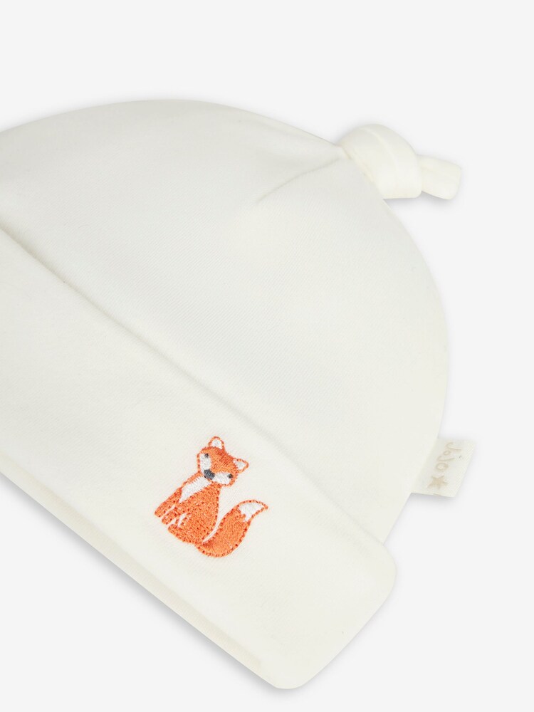 JoJo Maman Bébé Cream Fox Embroidered Cotton Baby Hat - Image 2 of 3