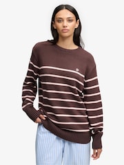 Superdry Brown Oversized Stripe Jumper - Image 1 of 4