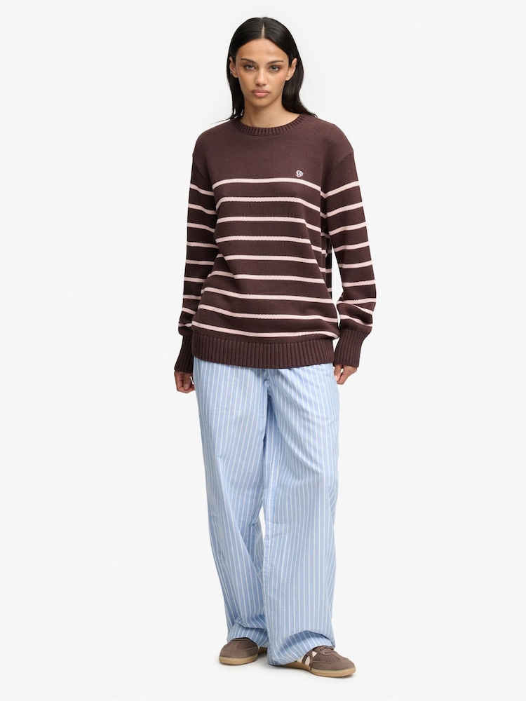 Superdry Brown Oversized Stripe Jumper - Image 2 of 4 Superdry Brown Oversized Stripe Jumper - Image 2 of 4