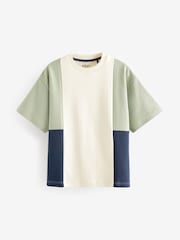 Green/ Ecru Oversized 100% Cotton Short Sleeve Colourblock T-Shirt (3-16yrs) - Image 1 of 3