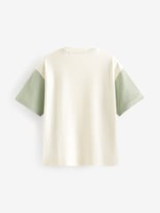 Green/ Ecru Oversized 100% Cotton Short Sleeve Colourblock T-Shirt (3-16yrs) - Image 2 of 3
