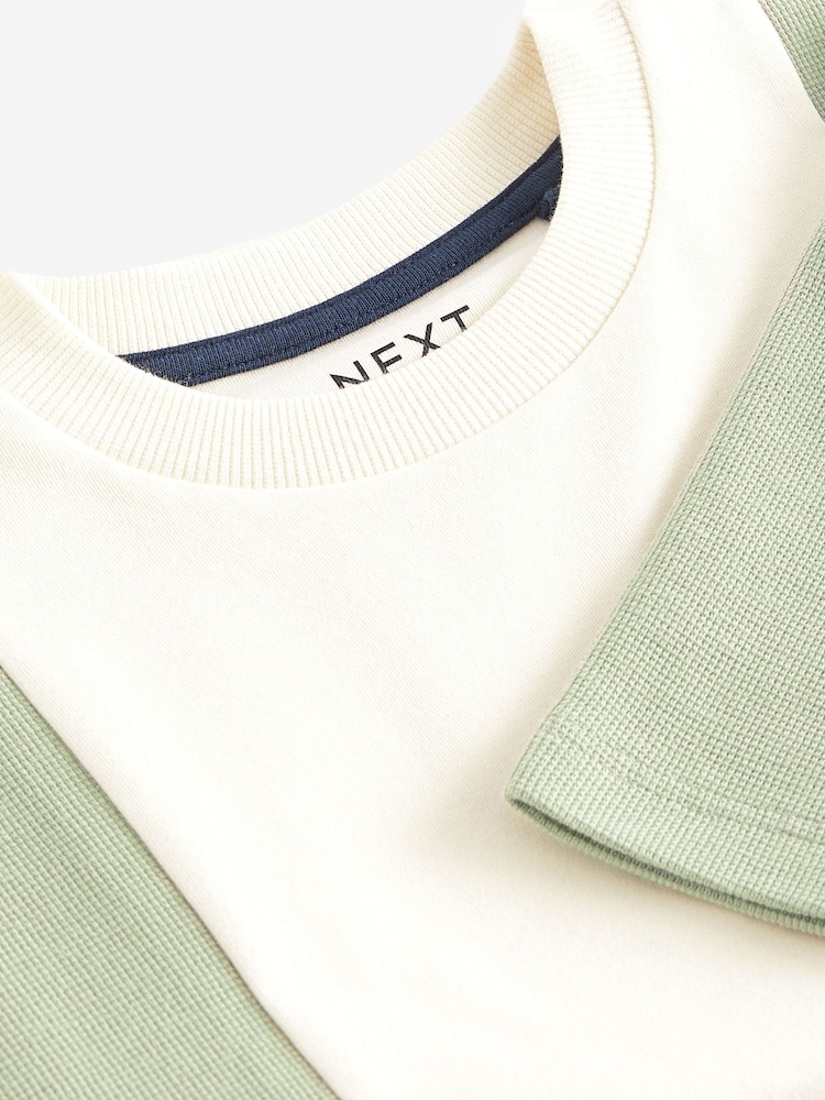 Green/ Ecru Oversized 100% Cotton Short Sleeve Colourblock T-Shirt (3-16yrs) - Image 3 of 3