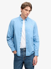 Superdry Blue Garment Dyed Long Sleeve Shirt - Image 1 of 5