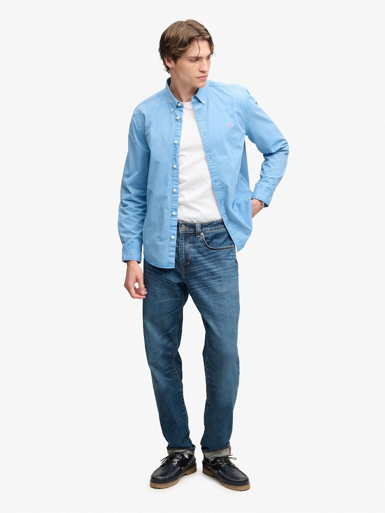 Superdry Blue Garment Dyed Long Sleeve Shirt - Image 2 of 5 Superdry Blue Garment Dyed Long Sleeve Shirt - Image 2 of 5