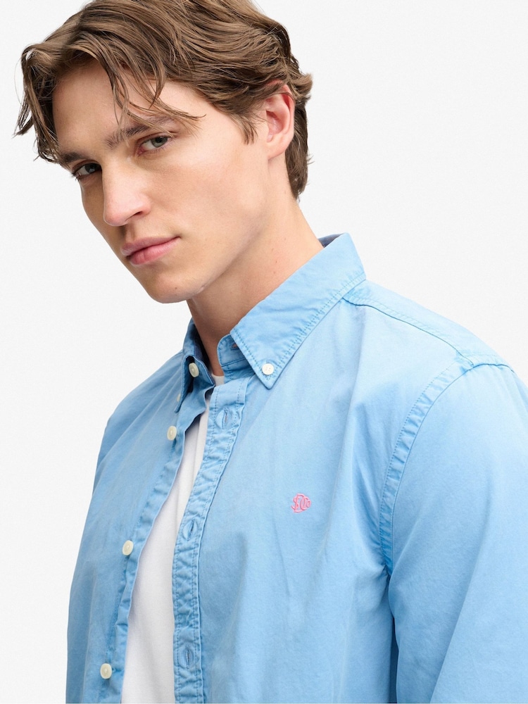 Superdry Blue Garment Dyed Long Sleeve Shirt - Image 4 of 4 Superdry Blue Garment Dyed Long Sleeve Shirt - Image 4 of 4