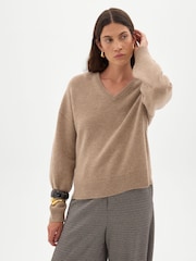 Hush Brown Millie Merino Wool V-Neck Jumper - Image 1 of 5