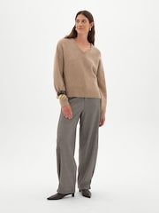 Hush Brown Millie Merino Wool V-Neck Jumper - Image 2 of 5