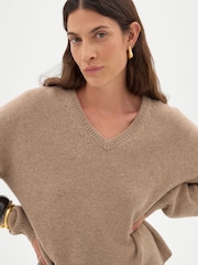 Hush Brown Millie Merino Wool V-Neck Jumper - Image 4 of 5