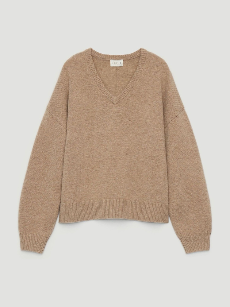 Hush Brown Millie Merino Wool V-Neck Jumper - Image 5 of 5