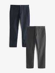 Navy Blue/Grey Charcoal Slim Fit Stretch Chino Trousers 2 Pack - Image 1 of 1