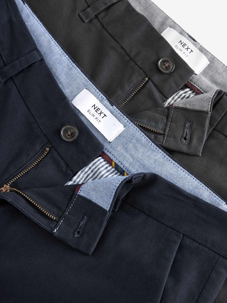 Navy Blue/Grey Charcoal Slim Fit Stretch Chino Trousers 2 Pack - Image 8 of 10