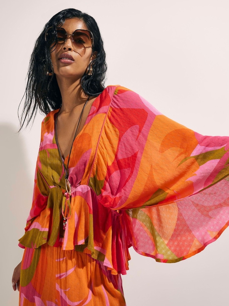 River Island Leaf Print Kaftan Top - 圖片 1/4