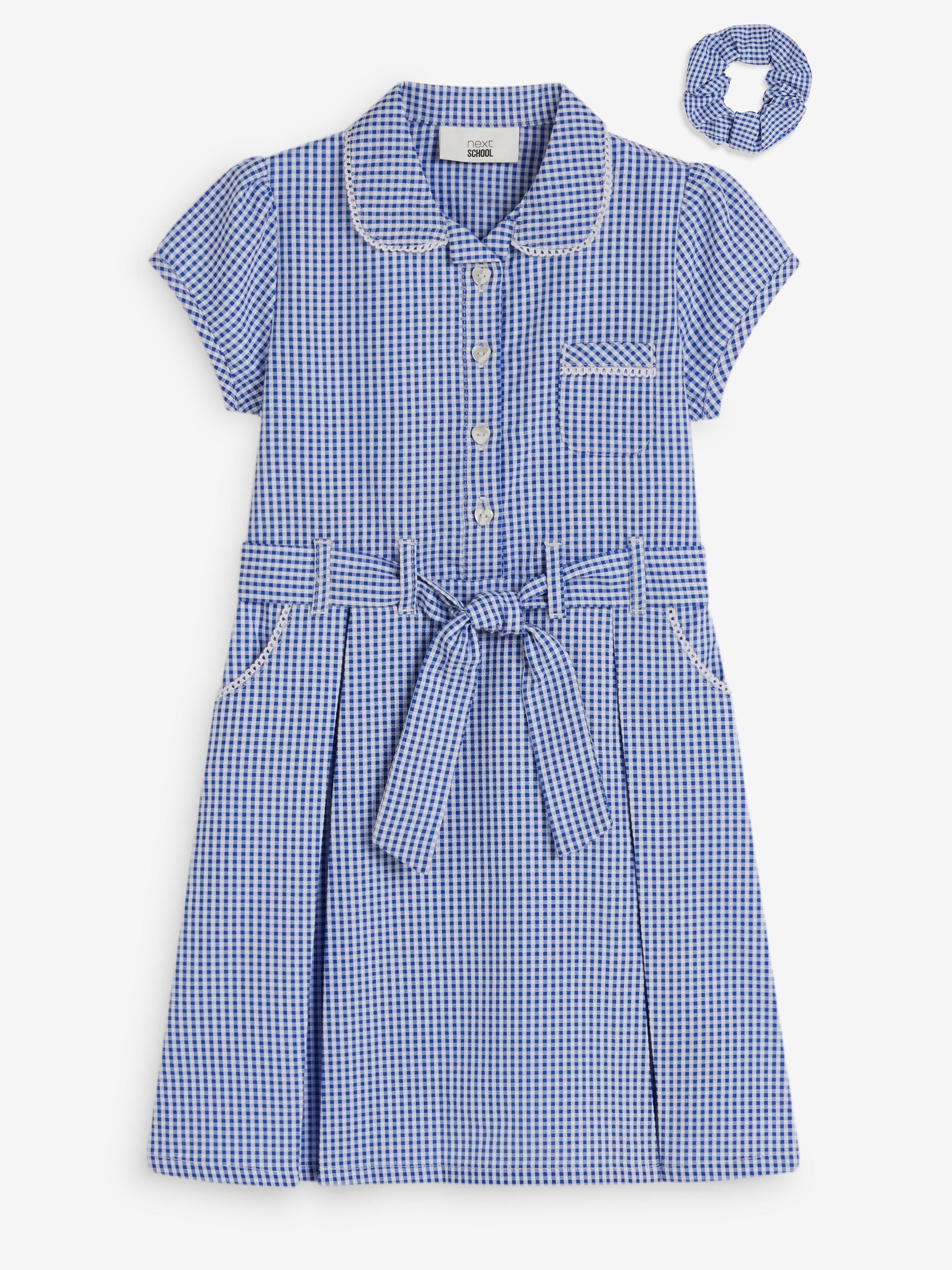Buy Mid Blue Gingham 100 Cotton Rich Belted School Dress With Scrunchie 3 14yrs from Next Canada