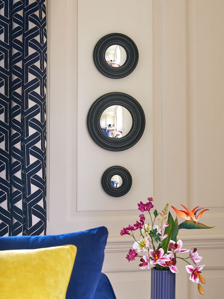 Black Distressed Convex Set of 3 Wall Mirrors - Image 2 of 4