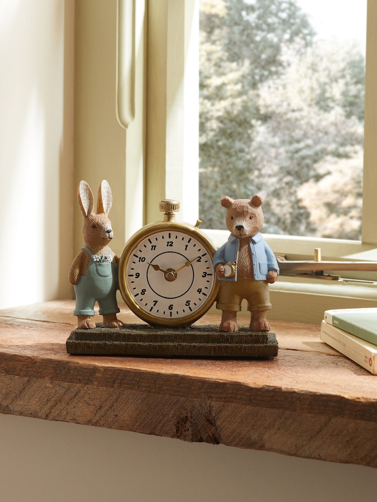 Multi Rosie Rabbit and Bertie Bear Mantel Clock - Image 1 of 5