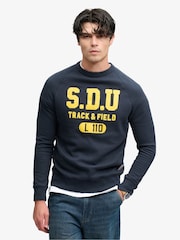 Superdry Blue Athletic Felt Applique Crew Neck Sweatshirt - Image 1 of 5