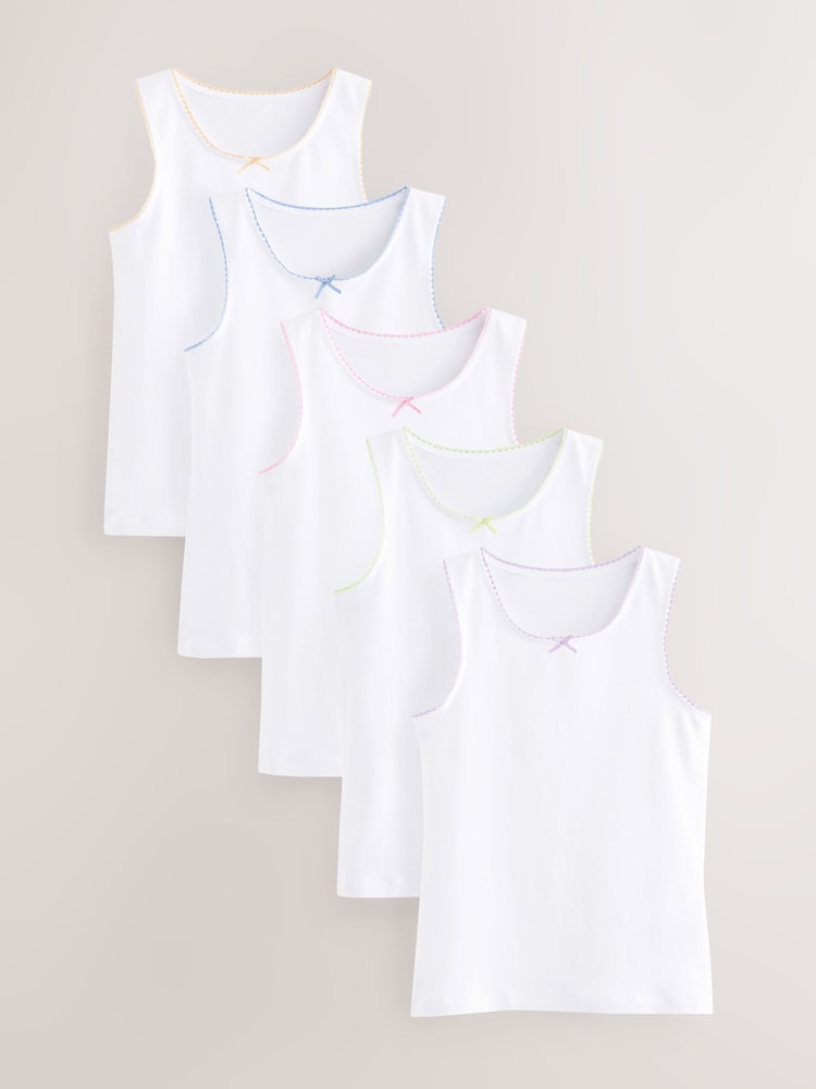 Weiß - Trägertops mit Herzdesign und Spitzenbesatz im 5er-Pack (1.5-16 Jahre) - Bild 1 von 8 Weiß - Trägertops mit Herzdesign und Spitzenbesatz im 5er-Pack (1.5-16 Jahre) - Bild 1 von 8