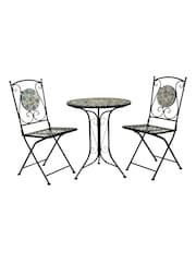 Charles Bentley Silver Bentley Garden 2 Seater Wrought Iron Bistro Set with Blue Mosaic - Image 1 of 2
