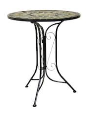 Charles Bentley Silver Bentley Garden 2 Seater Wrought Iron Bistro Set with Blue Mosaic - Image 2 of 2