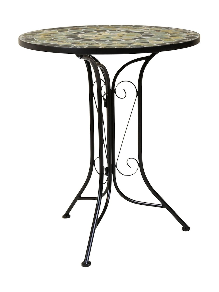 Charles Bentley Silver Bentley Garden 2 Seater Wrought Iron Bistro Set with Blue Mosaic - Image 2 of 2
