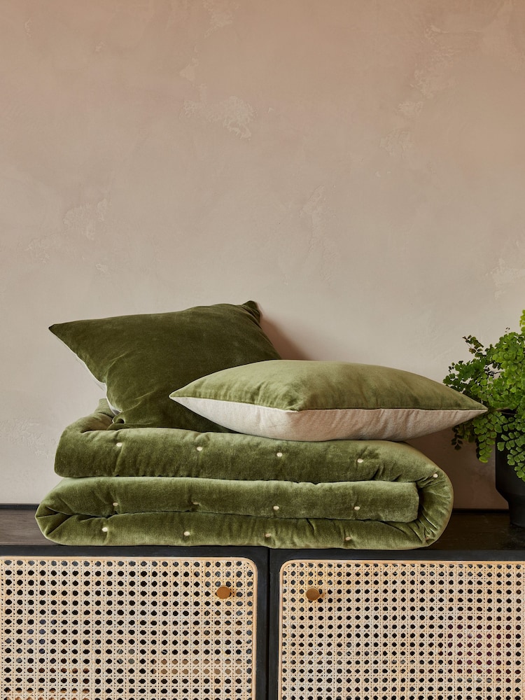 Christy Olive Green Jaipur Smooth Velvet Quilted Cotton Bedspread - Image 1 of 3