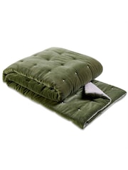 Christy Olive Green Jaipur Smooth Velvet Quilted Cotton Bedspread - Image 2 of 3