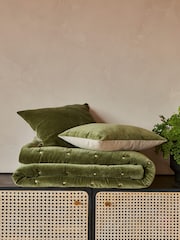 Christy Olive Green Jaipur Smooth Velvet Quilted Cotton Throw - Image 1 of 3