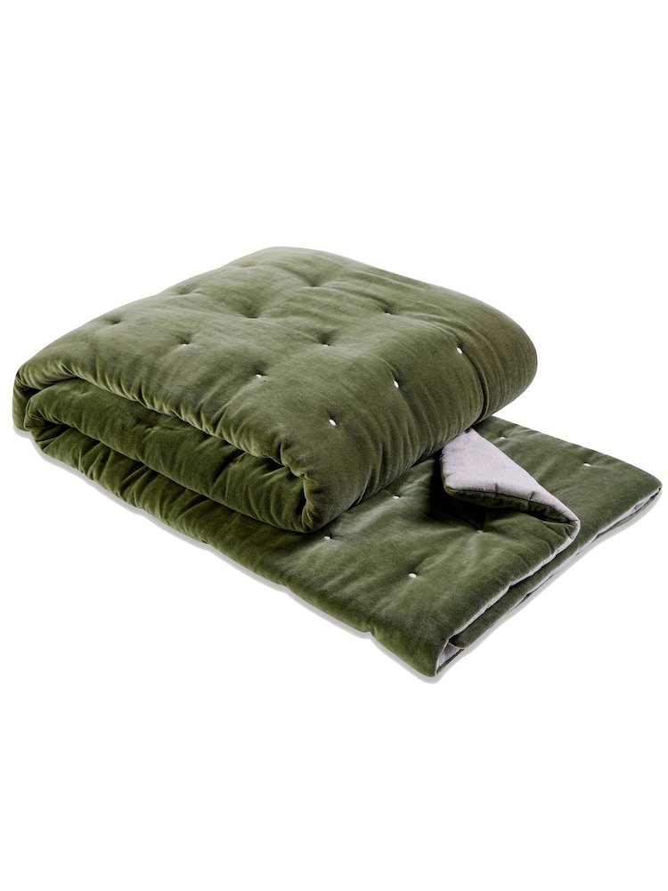 Christy Olive Green Jaipur Smooth Velvet Quilted Cotton Throw - Image 2 of 3