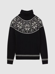 Reiss Black Abbotsford Knitted Fairisle Pattern Roll Neck Jumper - Image 2 of 4