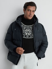 Reiss Black Abbotsford Knitted Fairisle Pattern Roll Neck Jumper - Image 3 of 4