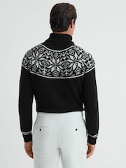 Reiss Black Abbotsford Knitted Fairisle Pattern Roll Neck Jumper - Image 4 of 4
