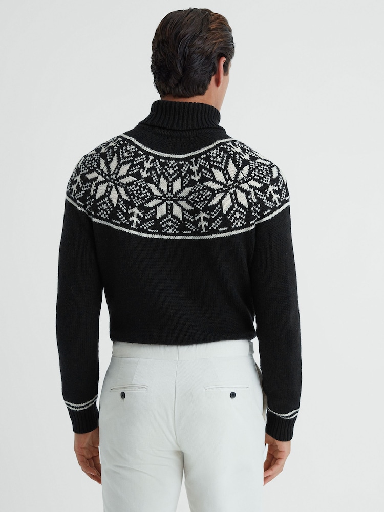 Reiss Black Abbotsford Knitted Fairisle Pattern Roll Neck Jumper - Image 4 of 4