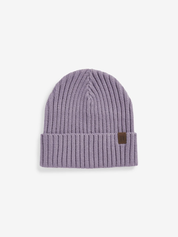 Mauve Purple Knitted Rib Beanie Hat (1-16yrs) - Image 1 of 2