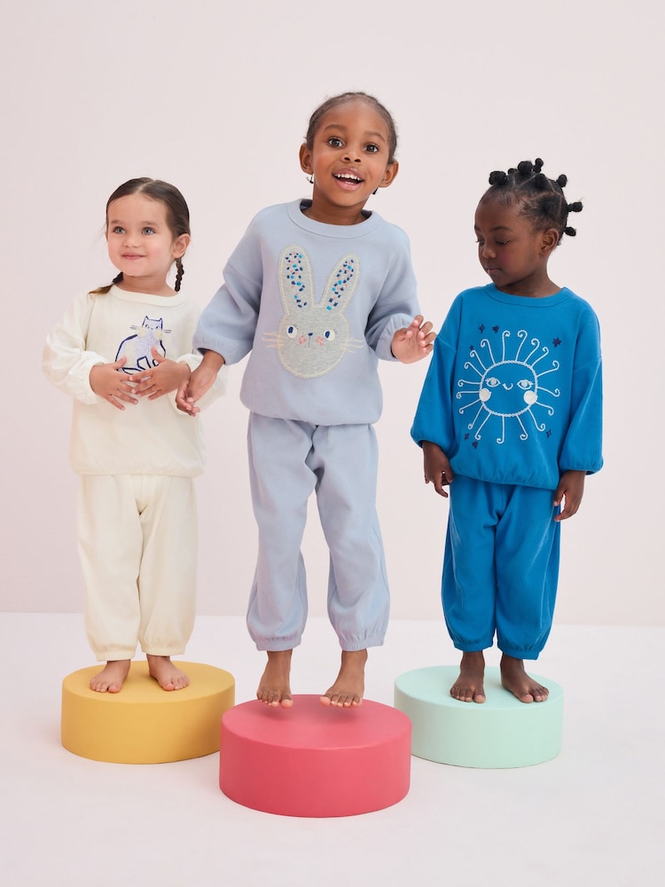 Blue/Cream Character Jogger Pyjamas 3 Pack (9mths-8yrs) - Image 1 of 17