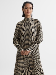 Reiss Black/White Kate Dogtooth Midi Dress - Image 3 of 6