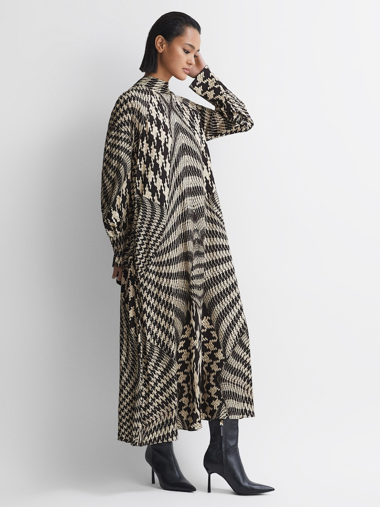 Reiss Black/White Kate Dogtooth Midi Dress - Image 6 of 6