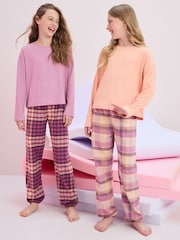 Lilac/Coral Woven Check Pyjamas 2 Pack (3-16yrs) - Image 1 of 9