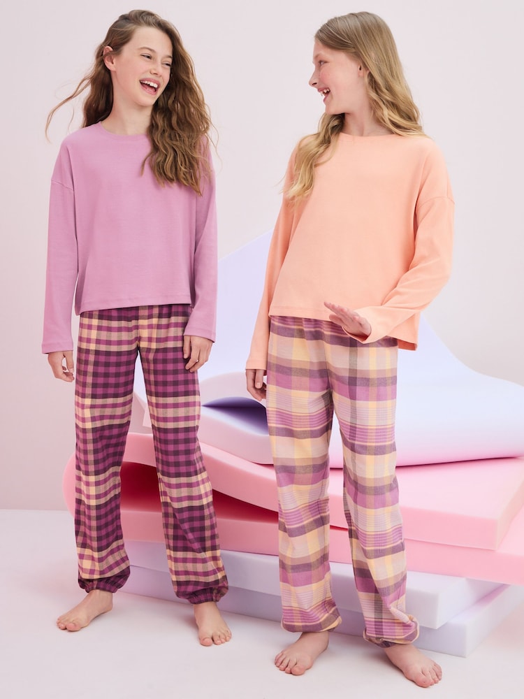 Lilas/Coral - Lot de 2 pyjamas à carreaux tissés (3-16 ans) - Image 1 de 9 Lilas/Coral - Lot de 2 pyjamas à carreaux tissés (3-16 ans) - Image 1 de 9